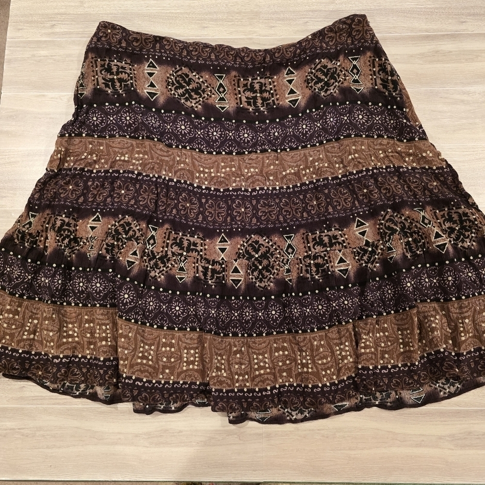 Relativity Womens 14 Patterned Gold MetallicAccents Skirt Unlined.